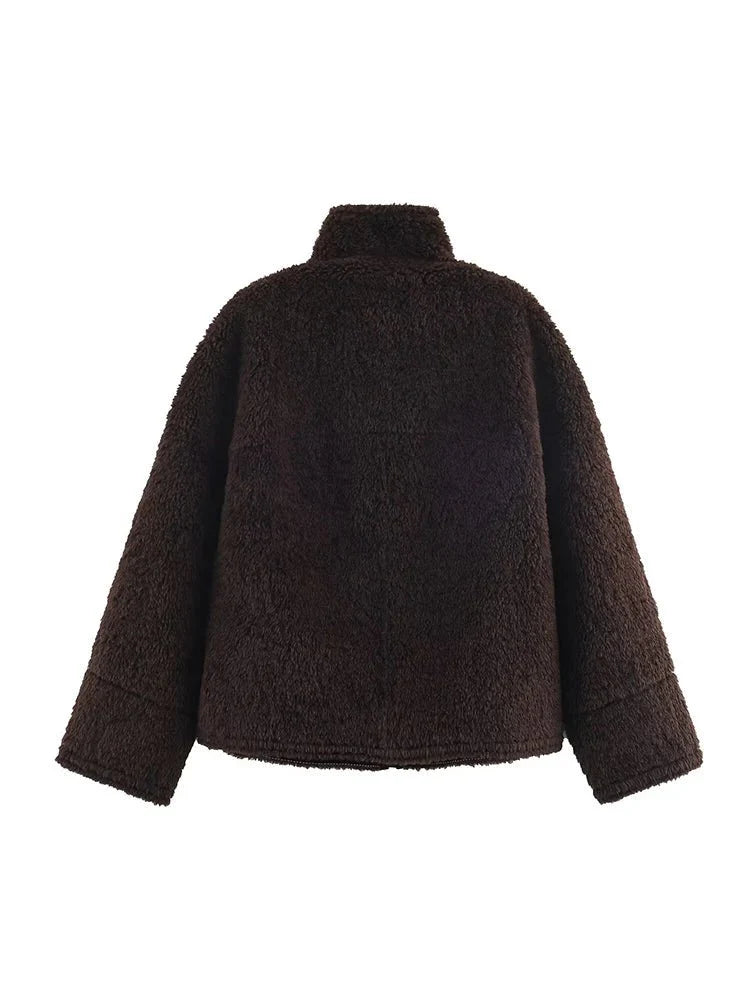 Carol Stand Collar Faux Fur Jacket