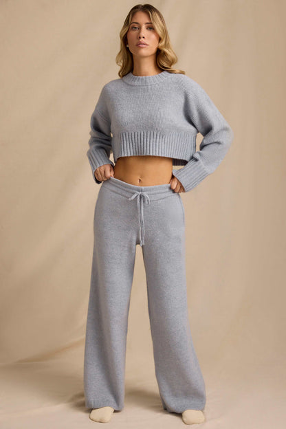 Ribbed Knit Cropped Jumper & Wide-Leg Trouser Set