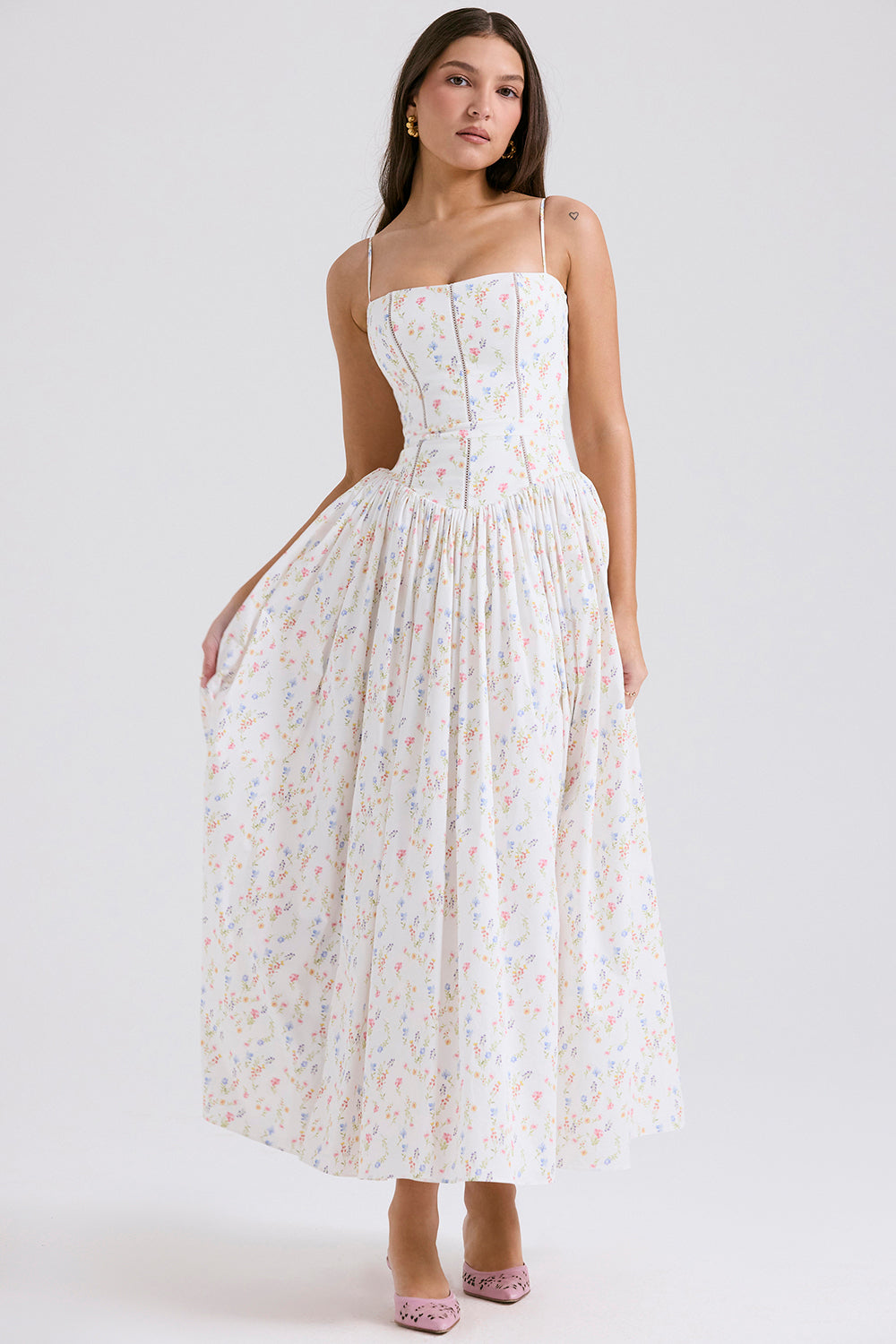 Ysabella print cotton midi sundress