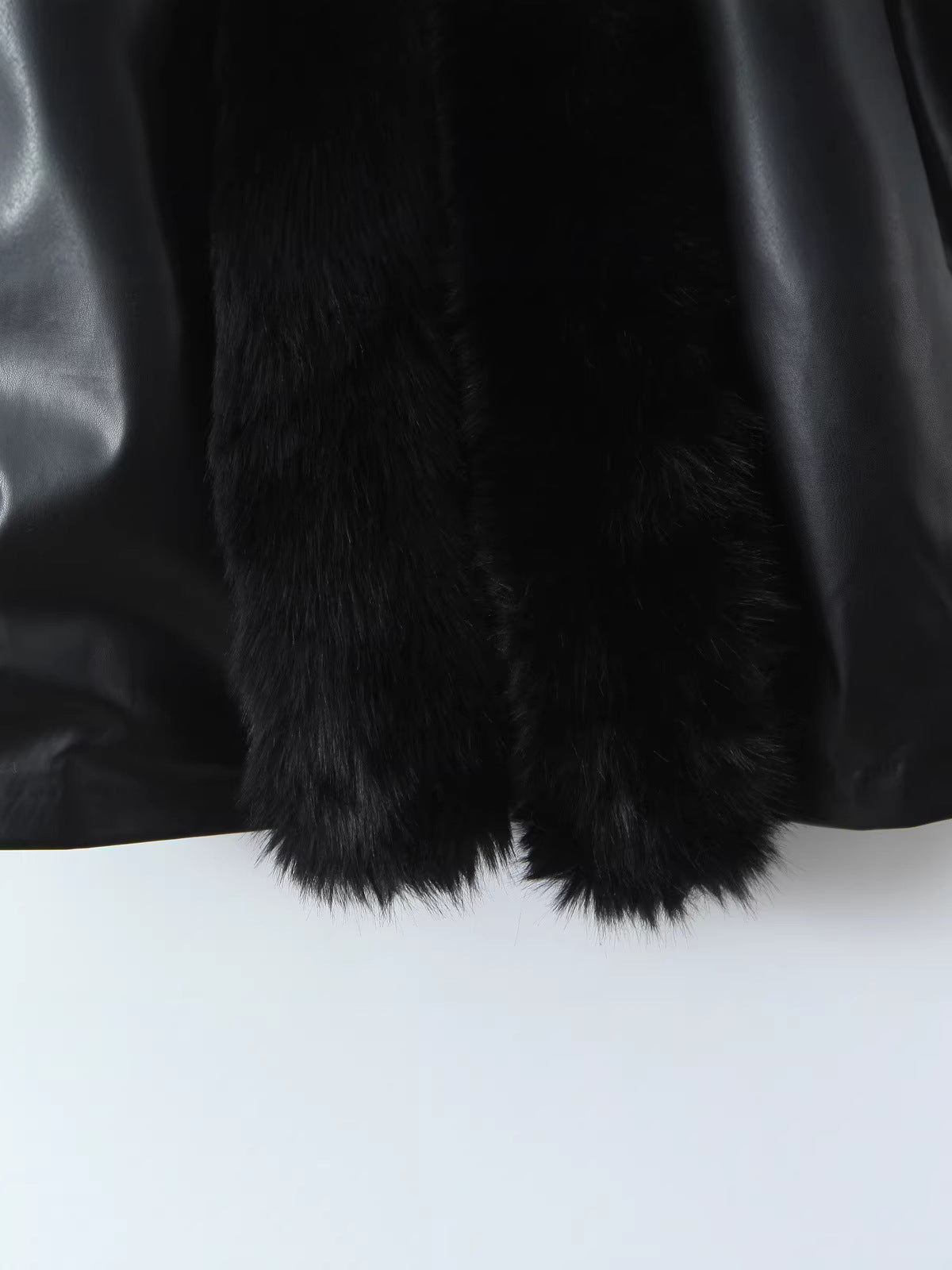 Black Faux Fur Trim Black Vegan Leather Coat