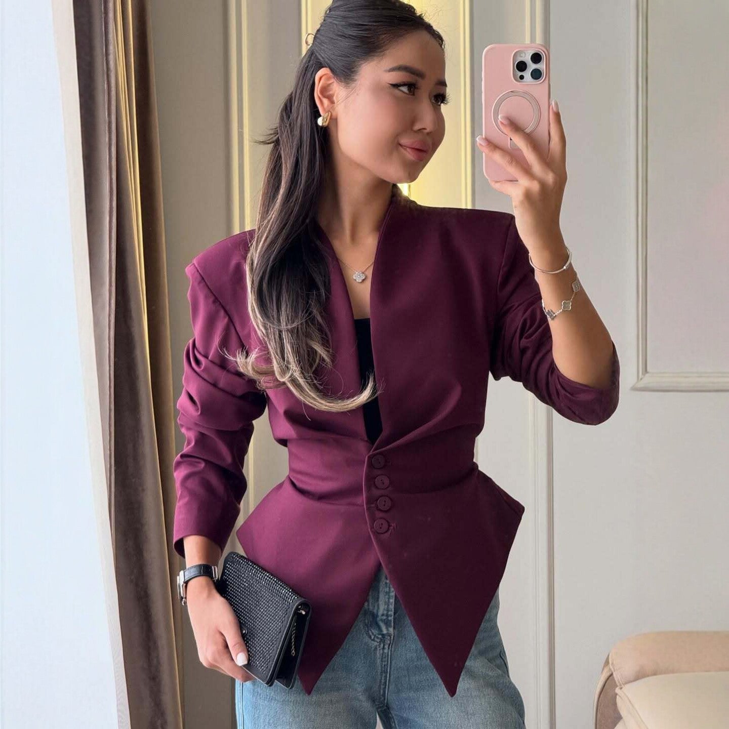 Tricia Structured Shoulder Cinched Blazer