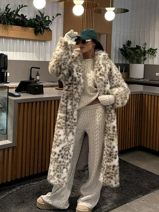 Leopard Muse Longline Faux Mink Coat – Cruelty-Free Luxury