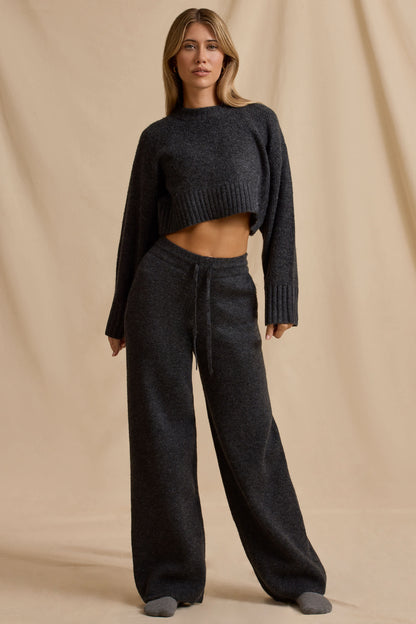 Ribbed Knit Cropped Jumper & Wide-Leg Trouser Set