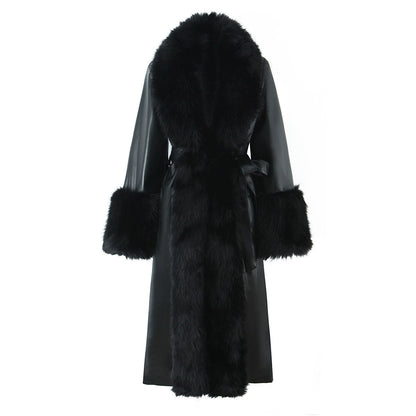 Black Faux Fur Trim Black Vegan Leather Coat