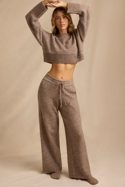 Ribbed Knit Cropped Jumper & Wide-Leg Trouser Set