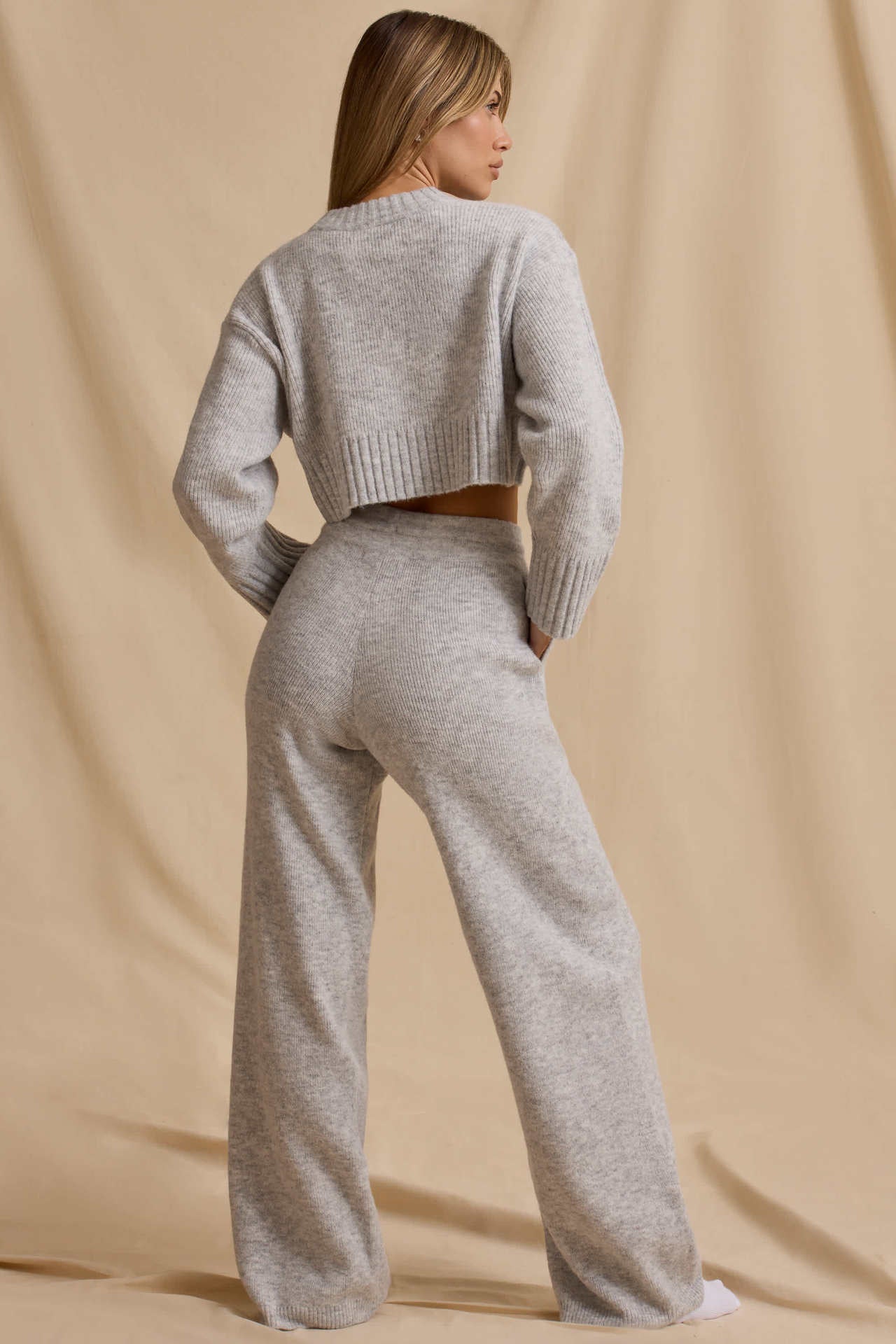 Ribbed Knit Cropped Jumper & Wide-Leg Trouser Set