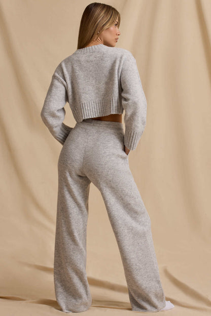 Ribbed Knit Cropped Jumper & Wide-Leg Trouser Set