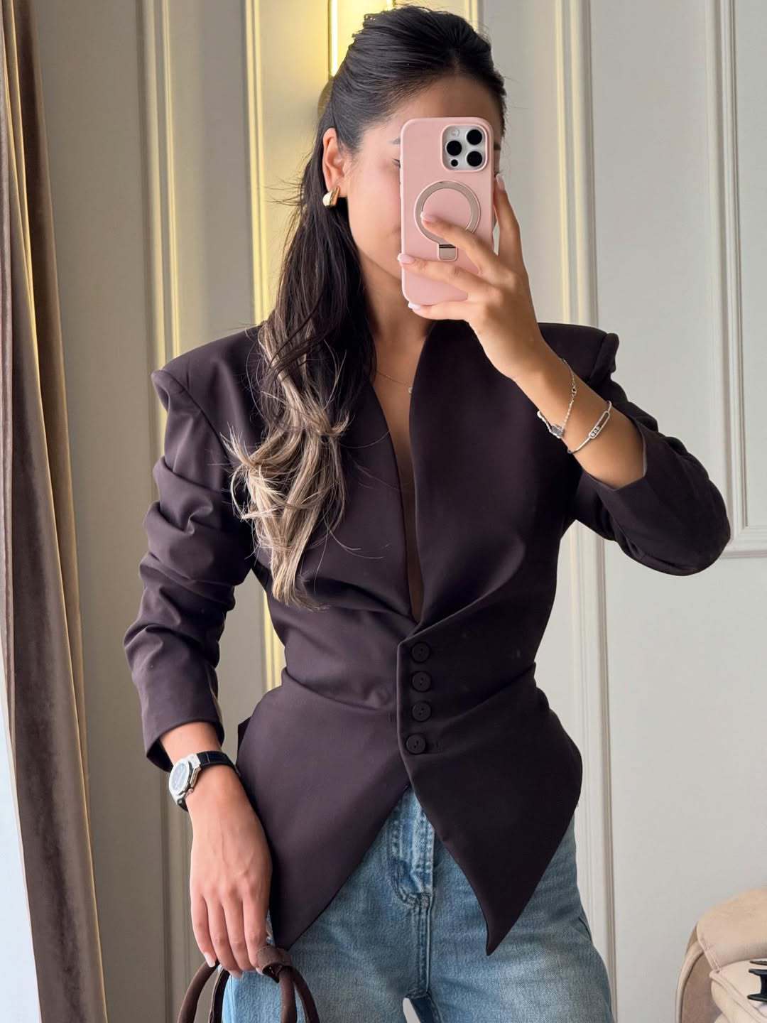 Tricia Structured Shoulder Cinched Blazer