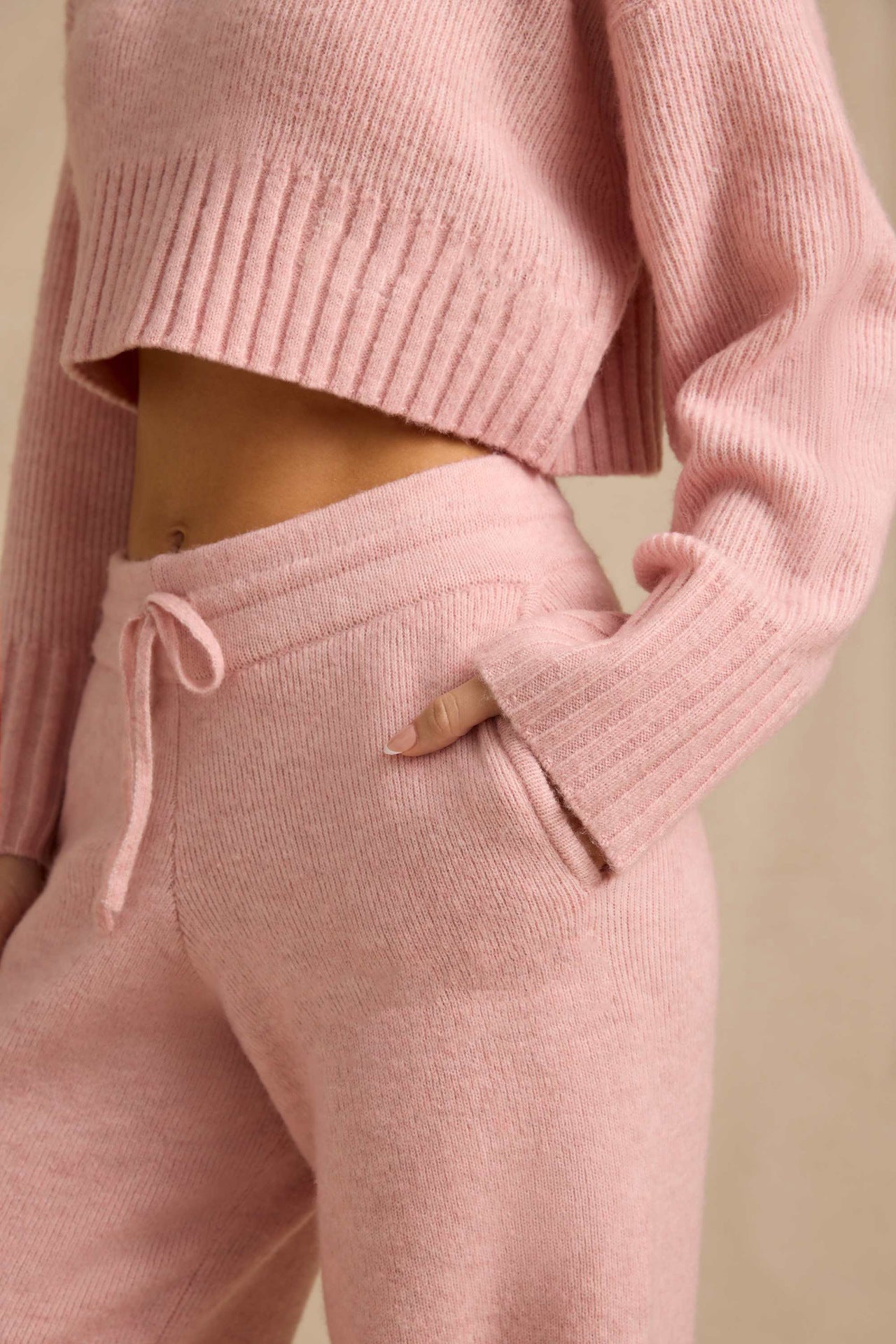 Ribbed Knit Cropped Jumper & Wide-Leg Trouser Set