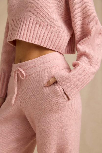 Ribbed Knit Cropped Jumper & Wide-Leg Trouser Set