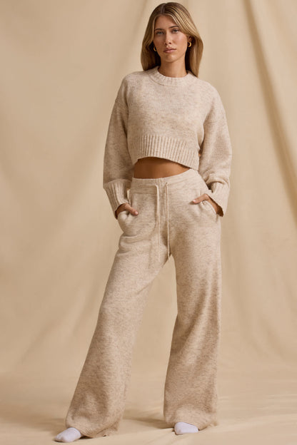 Ribbed Knit Cropped Jumper & Wide-Leg Trouser Set