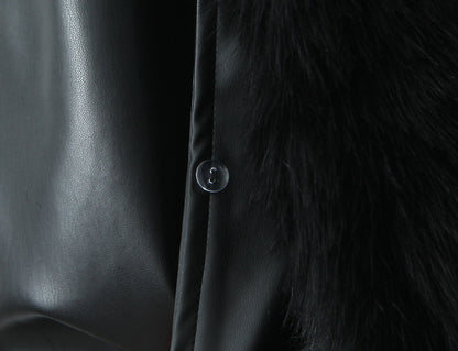 Black Faux Fur Trim Black Vegan Leather Coat