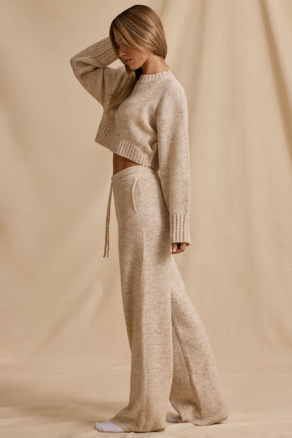 Ribbed Knit Cropped Jumper & Wide-Leg Trouser Set