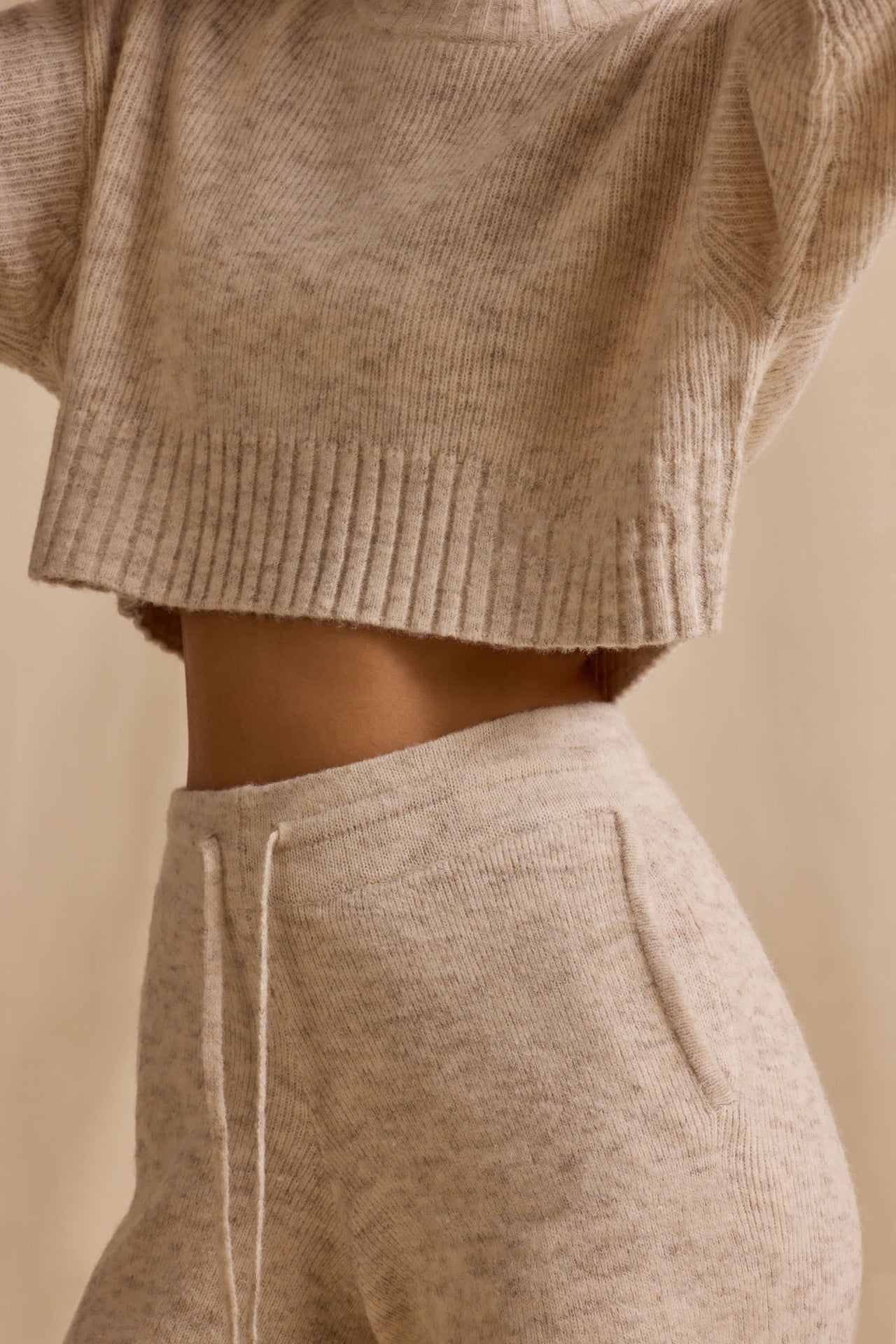Ribbed Knit Cropped Jumper & Wide-Leg Trouser Set