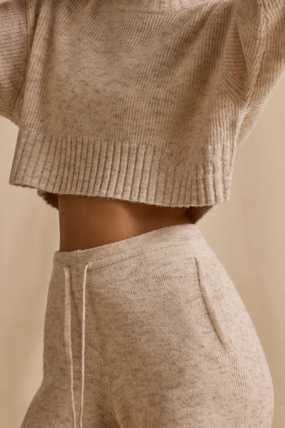 Ribbed Knit Cropped Jumper & Wide-Leg Trouser Set