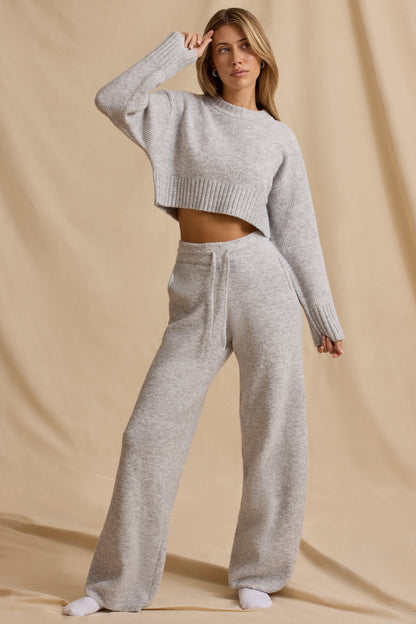 Ribbed Knit Cropped Jumper & Wide-Leg Trouser Set