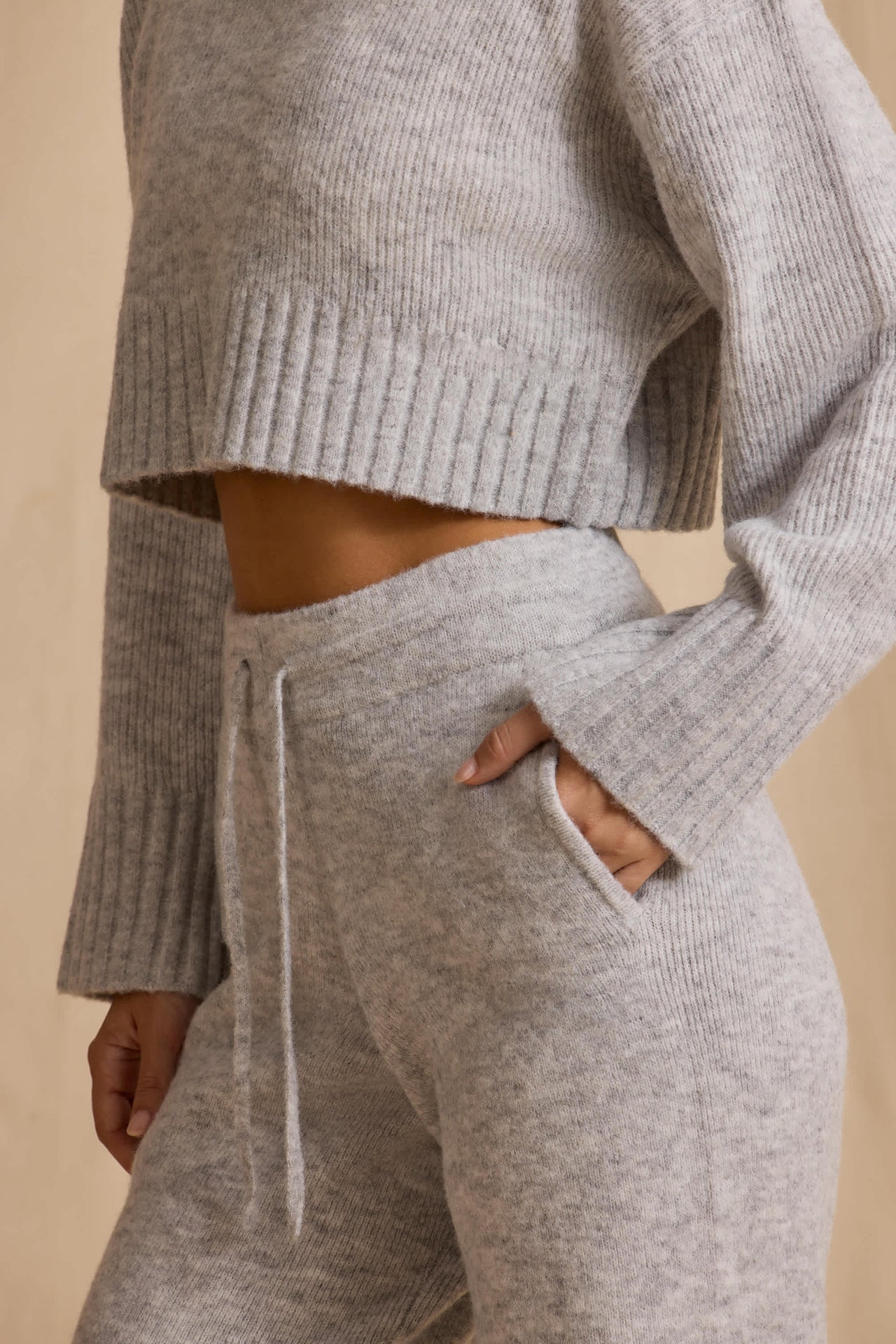 Ribbed Knit Cropped Jumper & Wide-Leg Trouser Set