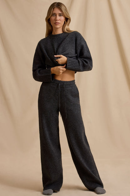 Ribbed Knit Cropped Jumper & Wide-Leg Trouser Set