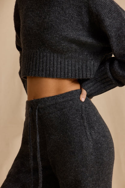 Ribbed Knit Cropped Jumper & Wide-Leg Trouser Set