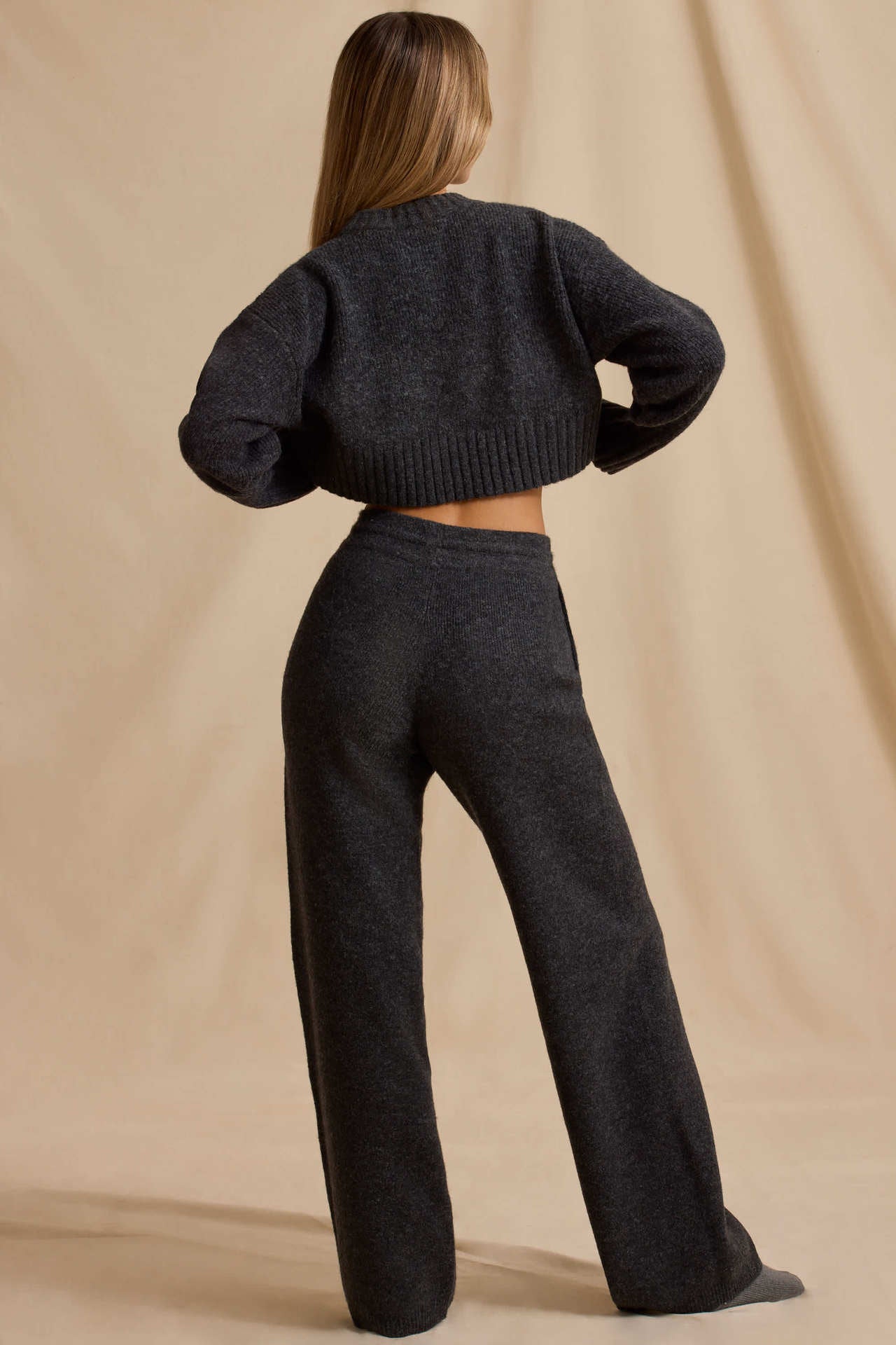 Ribbed Knit Cropped Jumper & Wide-Leg Trouser Set
