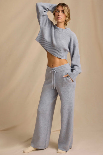 Ribbed Knit Cropped Jumper & Wide-Leg Trouser Set