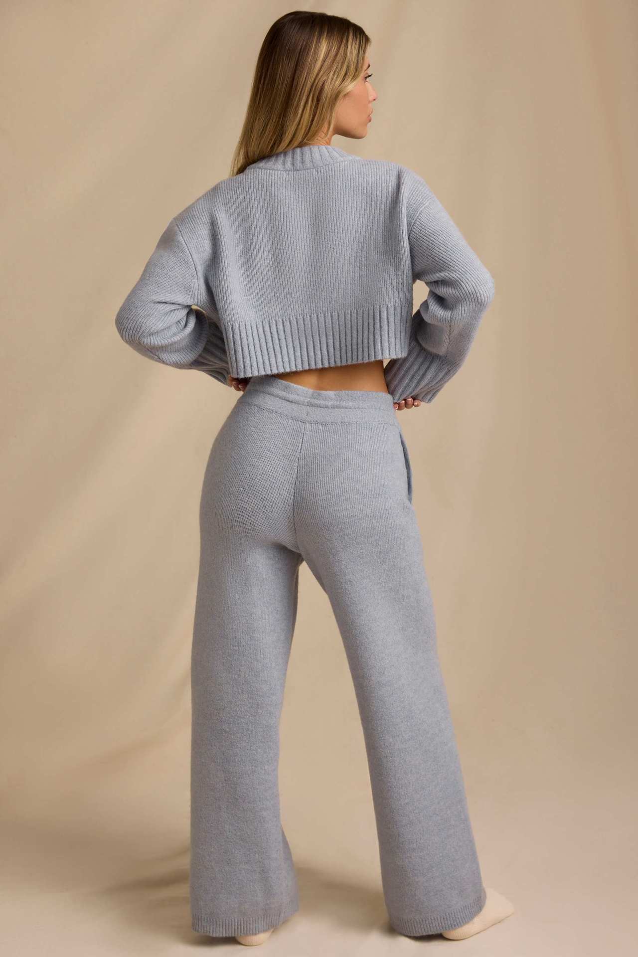 Ribbed Knit Cropped Jumper & Wide-Leg Trouser Set