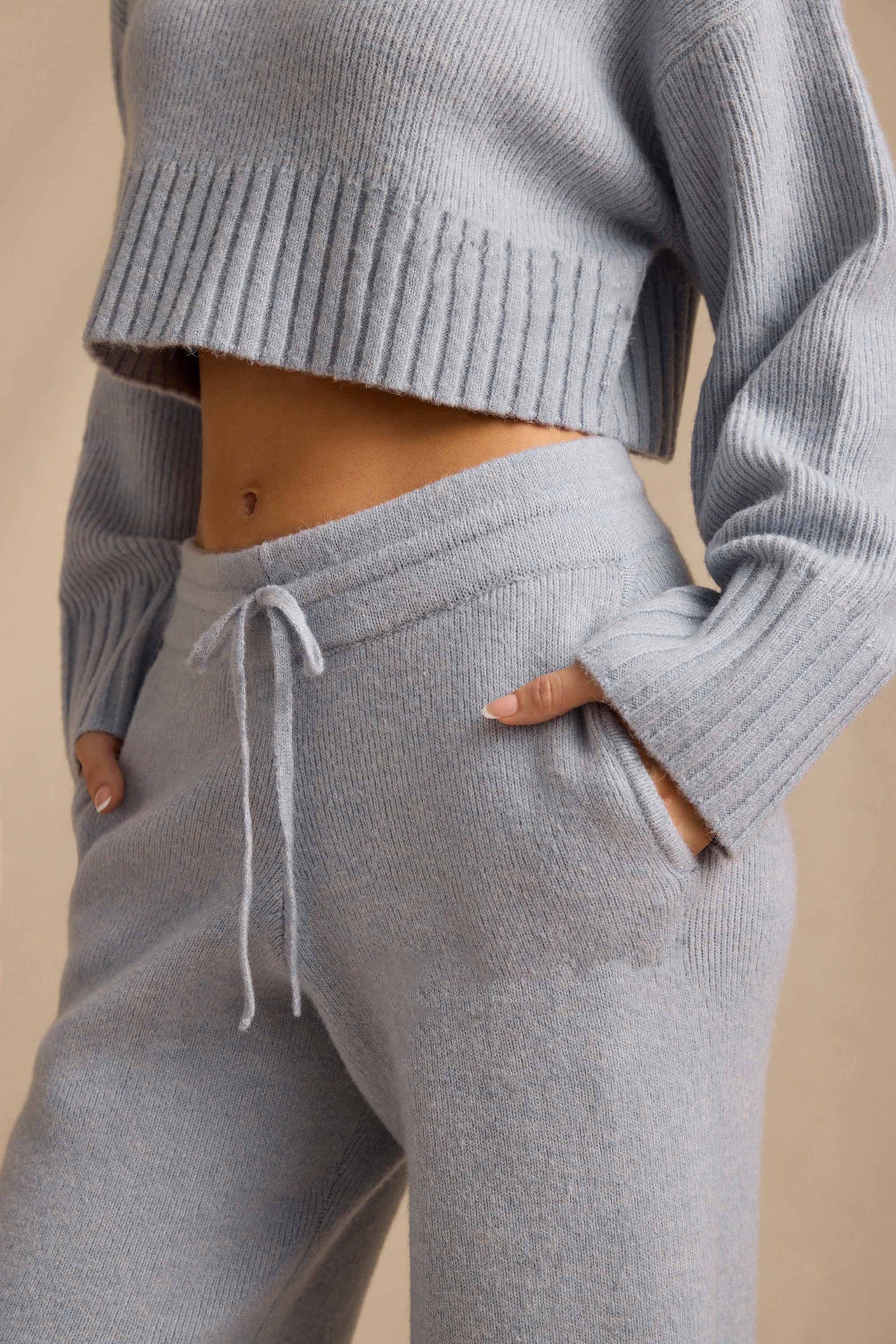 Ribbed Knit Cropped Jumper & Wide-Leg Trouser Set