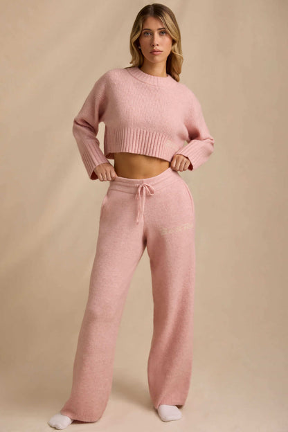 Ribbed Knit Cropped Jumper & Wide-Leg Trouser Set