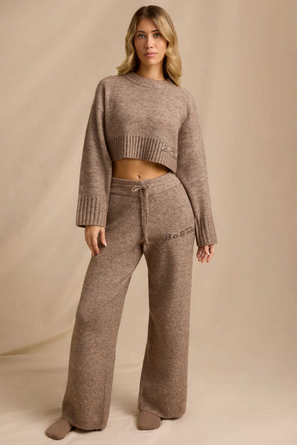 Ribbed Knit Cropped Jumper & Wide-Leg Trouser Set