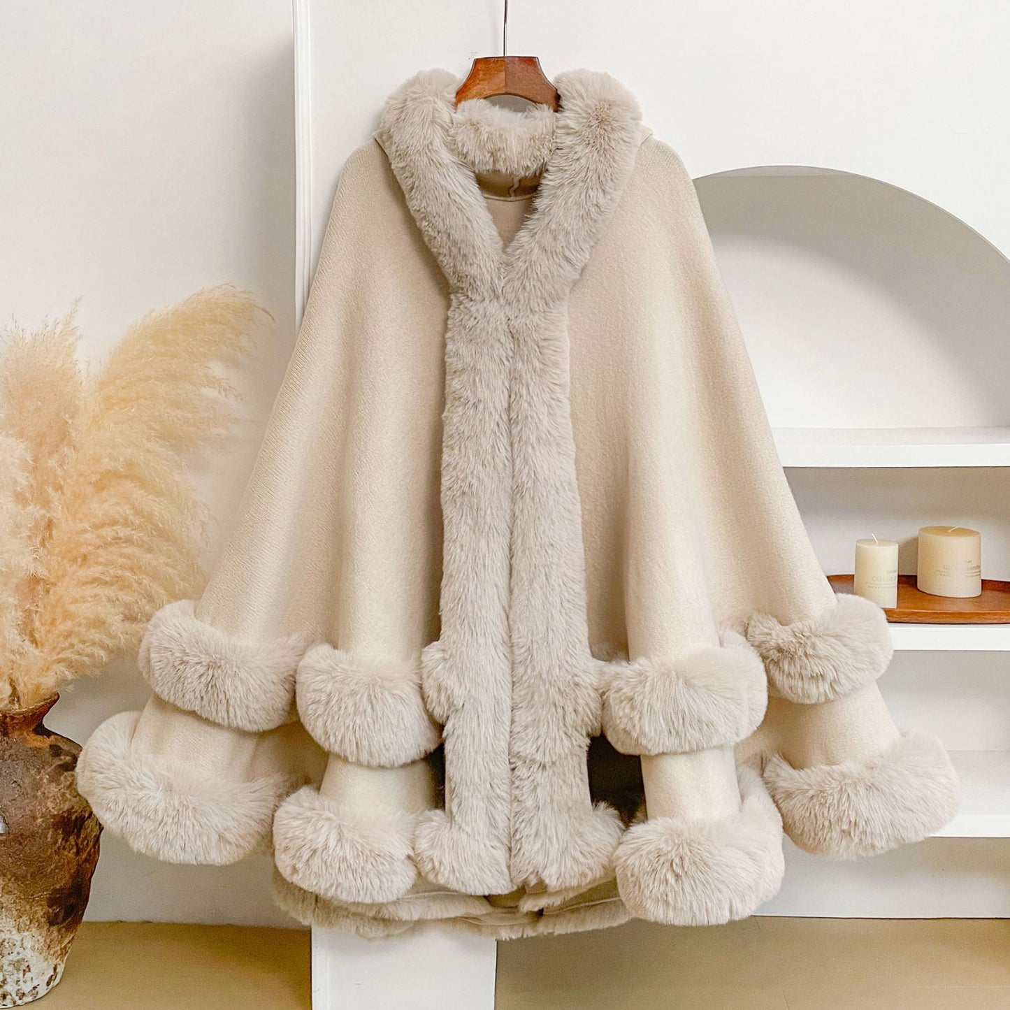 Graceful Knit Faux Fur Cape