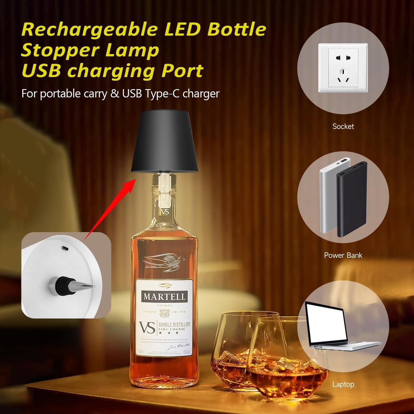 Bottle Lamp – RGB Rechargeable Light for Wine & Whiskey Bottles
