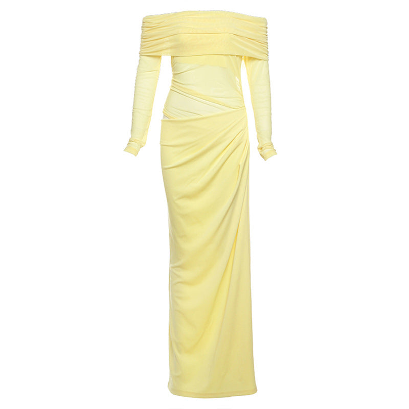 Midnight Muse Asymmetrical Mesh Patchwork Maxi Dress