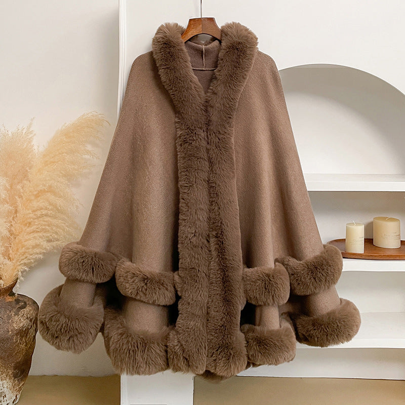 Graceful Knit Faux Fur Cape