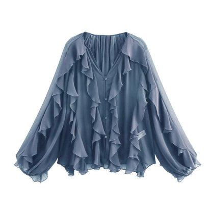 Chic Ruffle V-Neck Spring Blouse