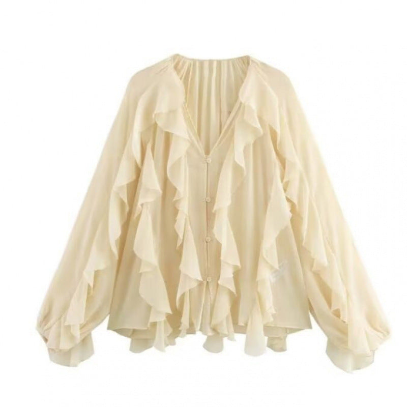 Chic Ruffle V-Neck Spring Blouse