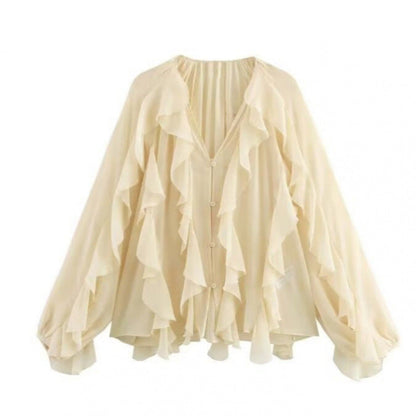 Chic Ruffle V-Neck Spring Blouse