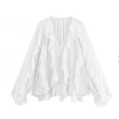 Chic Ruffle V-Neck Spring Blouse