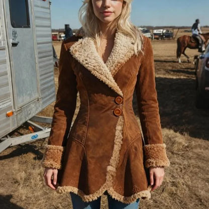 Faux Shearling Aviator Jacket – Oversized Leather & Fleece Winter Coat