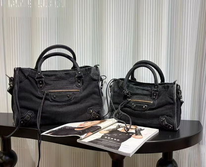 Vintage Washed Denim Moto City Bag