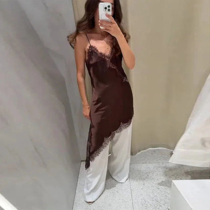 Arah Asymmetric Satin Lace Midi Dress
