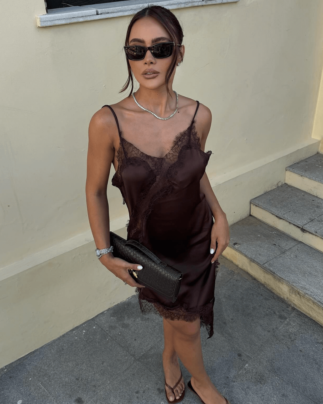Arah Asymmetric Satin Lace Midi Dress