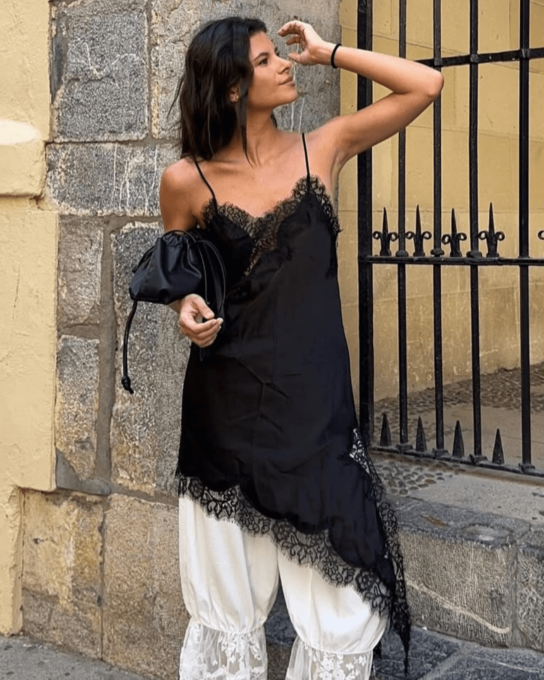 Arah Asymmetric Satin Lace Midi Dress
