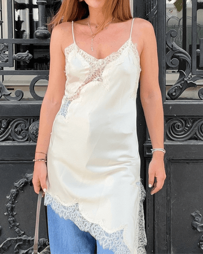 Arah Asymmetric Satin Lace Midi Dress