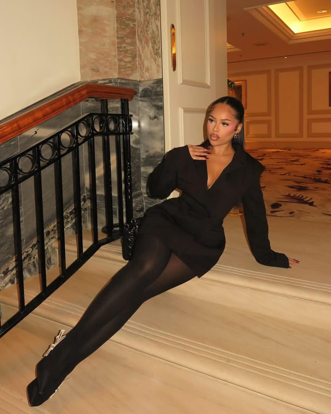 Estella Deep V-Neck Blazer Dress