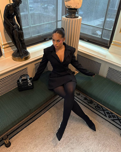 Estella Deep V-Neck Blazer Dress