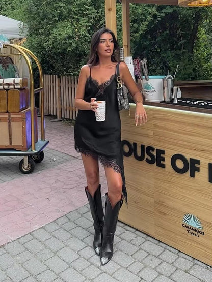 Kara Asymmetric Satin Mini Dress