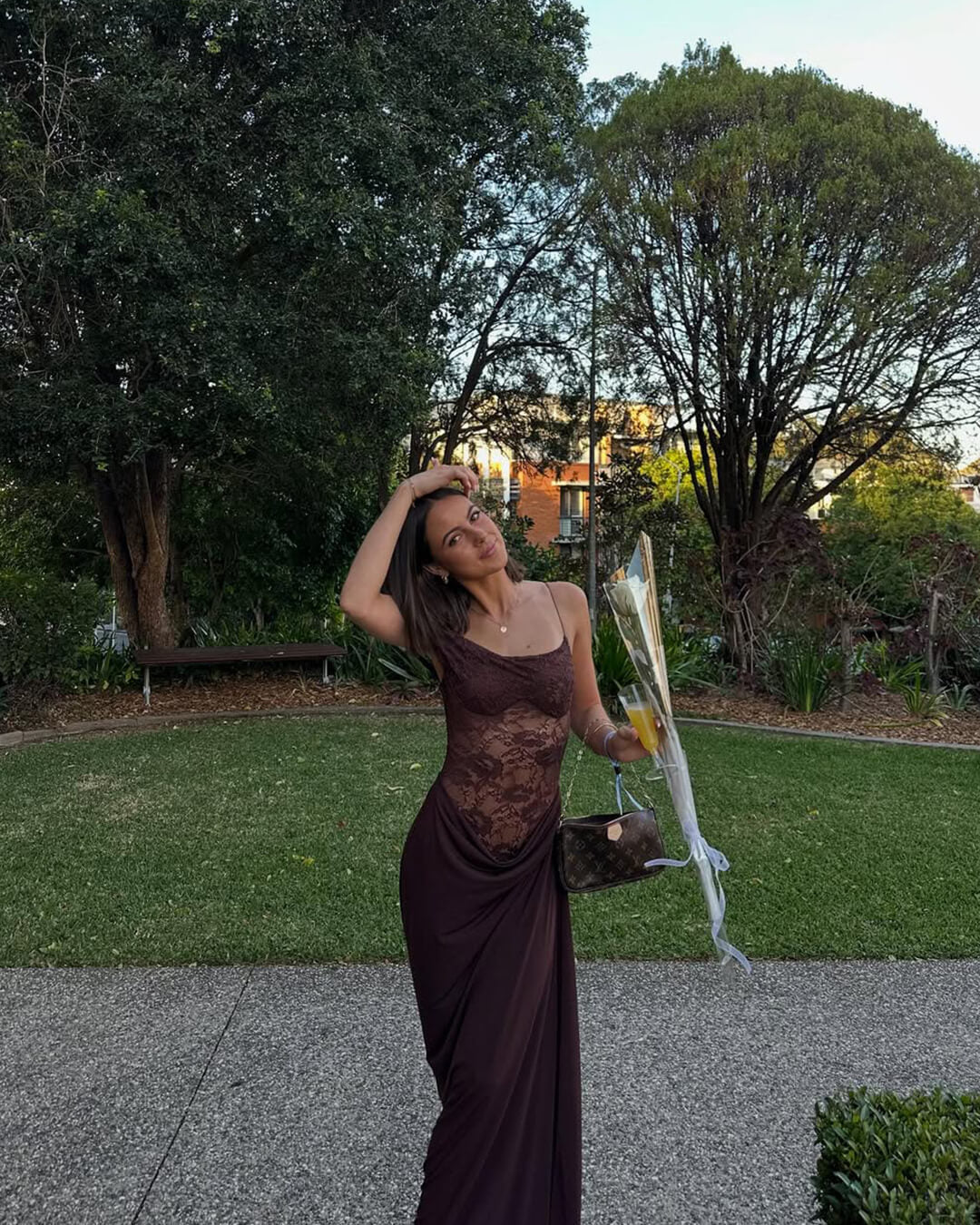 Olga One Shoulder Lace Maxi Dress