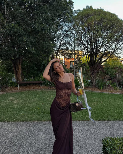 Olga One Shoulder Lace Maxi Dress