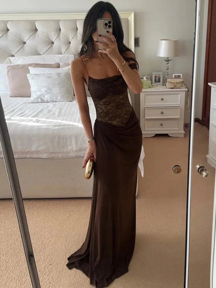 Olga One Shoulder Lace Maxi Dress