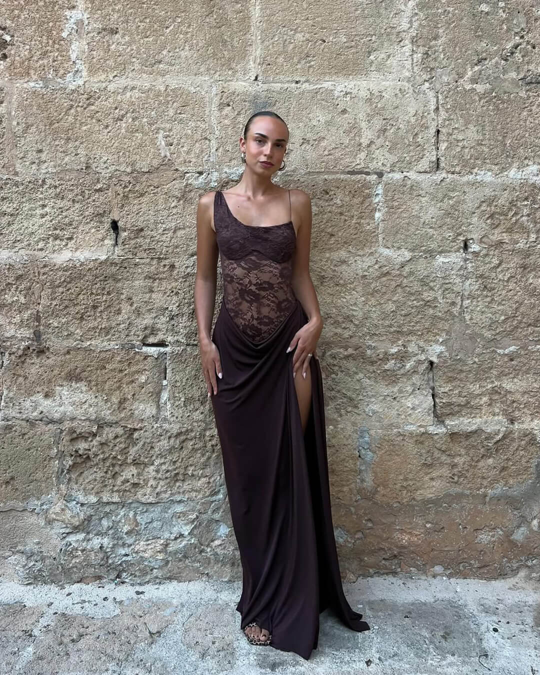 Olga One Shoulder Lace Maxi Dress